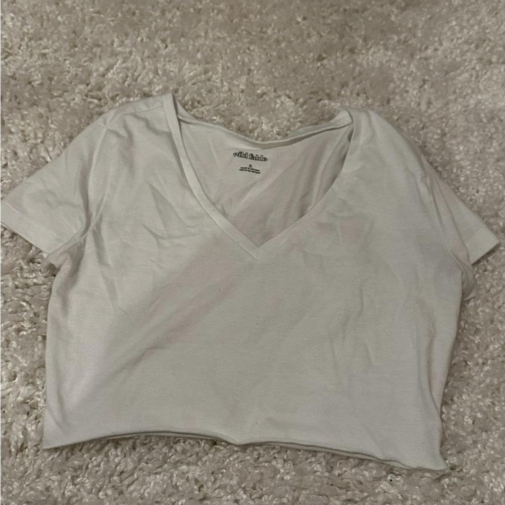 Wild Fable Cropped White V-Neck T-Shirt